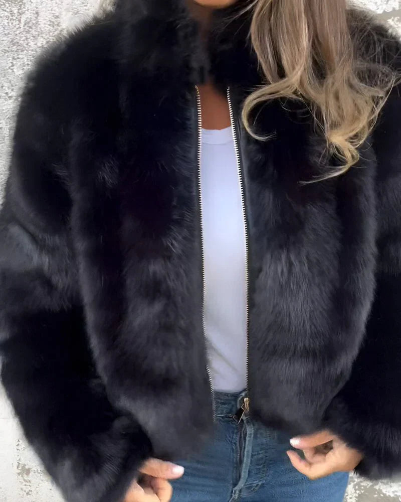 Lilia - Veste en Fourrure Tendance Col Montant