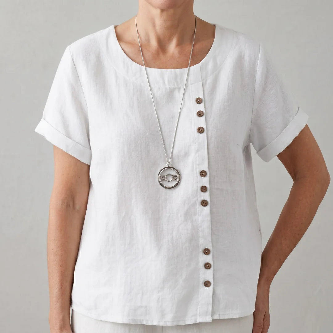 Gayané - Blusa de Lino con Detalles de Botones (Collar de Regalo)