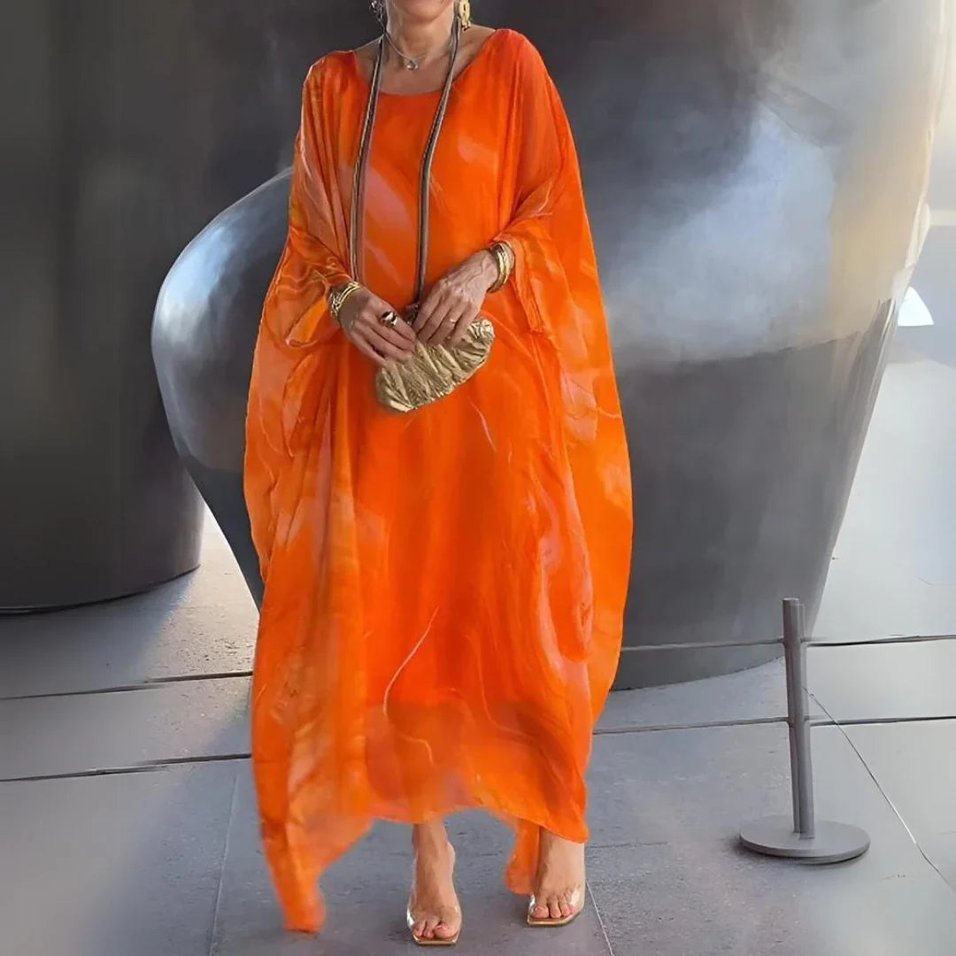 Derya - Robe à Cape en Mousseline de Soie
