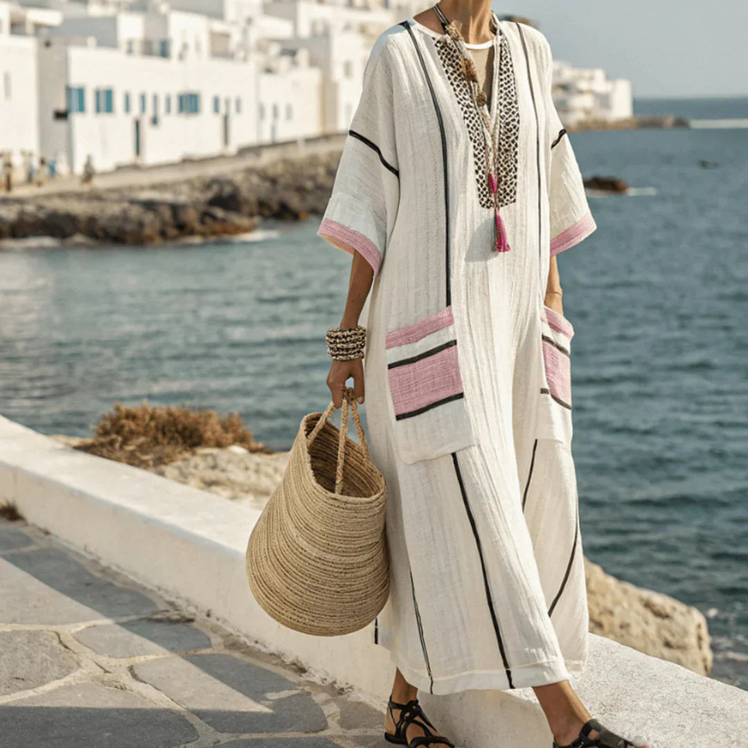 Blanche - Dlhé Voľné Bohémske Lnené Šaty