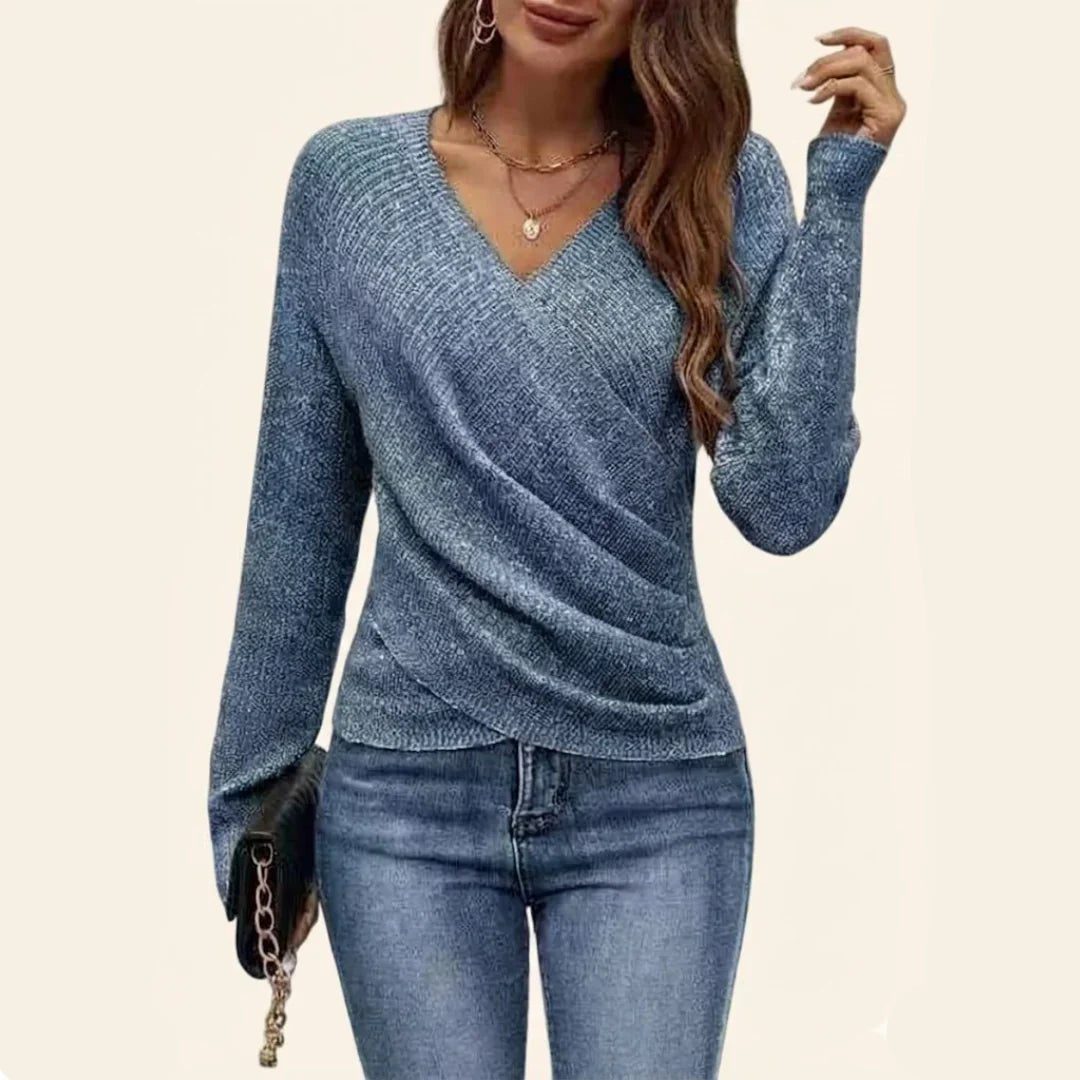 Amalya - Elegant Crossed Cotton Sweater