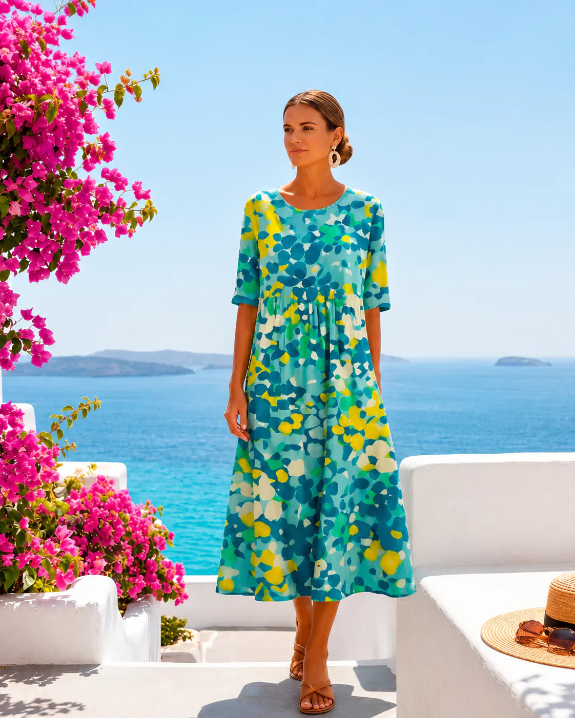 Zaruhi - Vestido con Estampado de Colores Corte Ajustado y Fluido