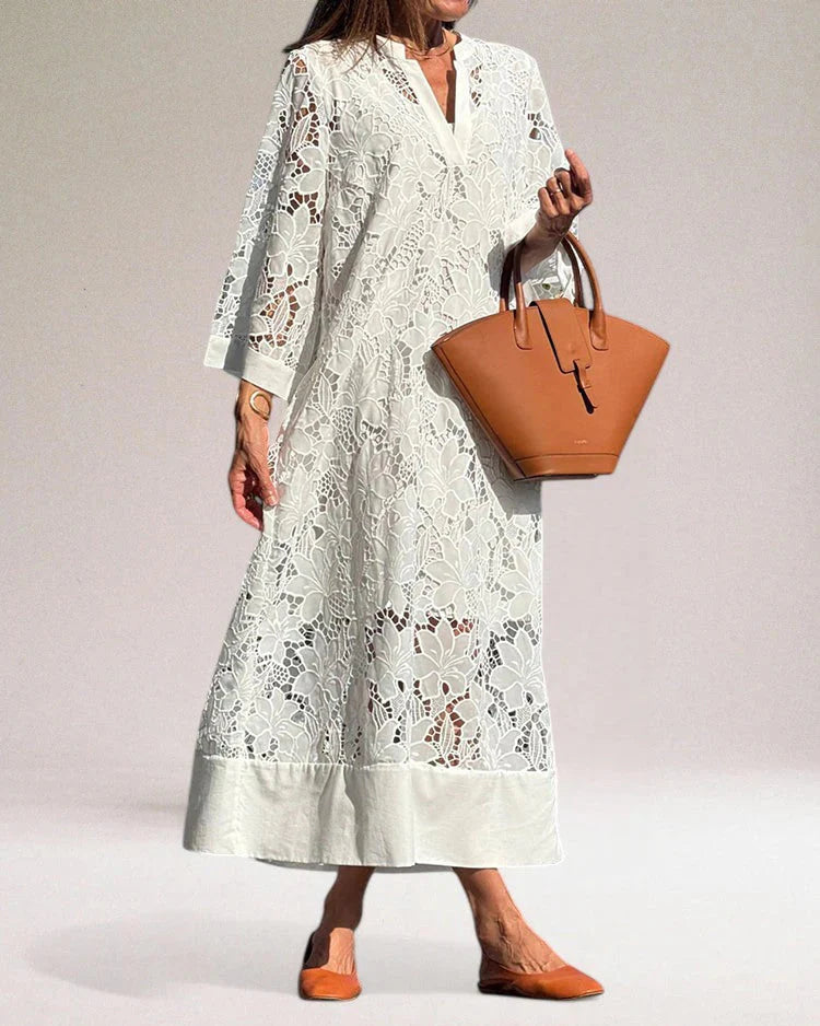 Selah - Dlhé Biele Šaty s Čipkovou Podšívkou