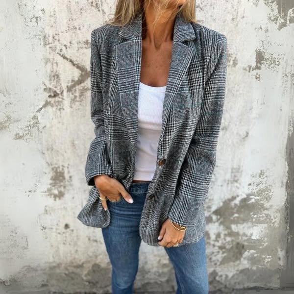 Diana - Nadčasová Klasická Blazer Vesta s Kockovaným Vzorom