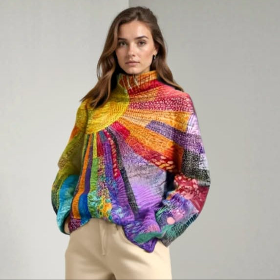 Soléa - Barevný Umělecký Sluneční Pletený Svetr