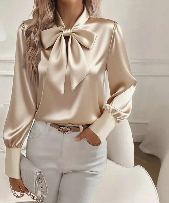 Naira - Élégante Blouse en Satin Col Nœud