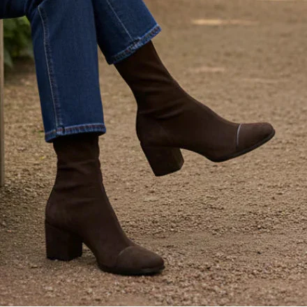 Jolanthe - Bottines à Talon en Daim Marron Chic