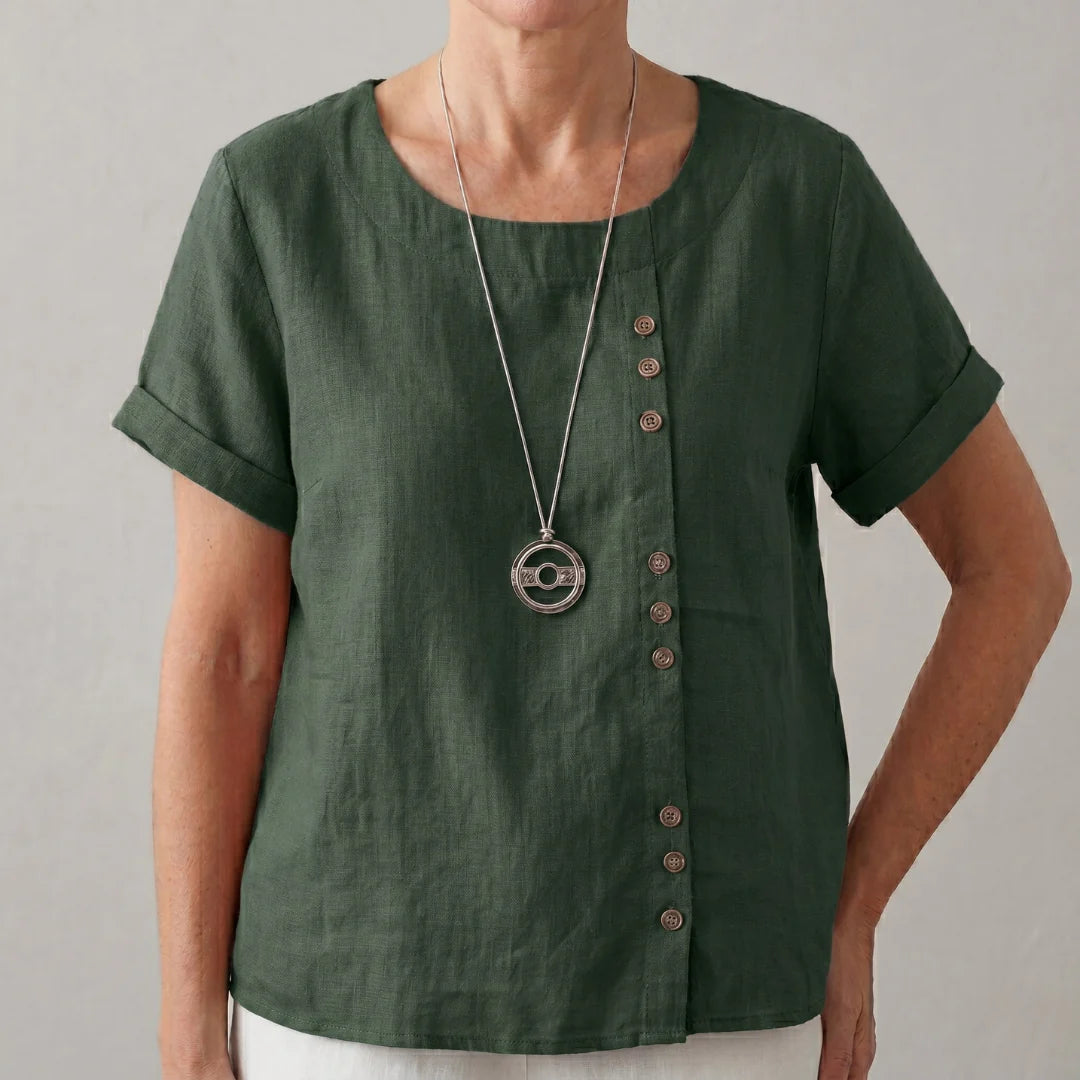 Gayané - Blusa de Lino con Detalles de Botones (Collar de Regalo)