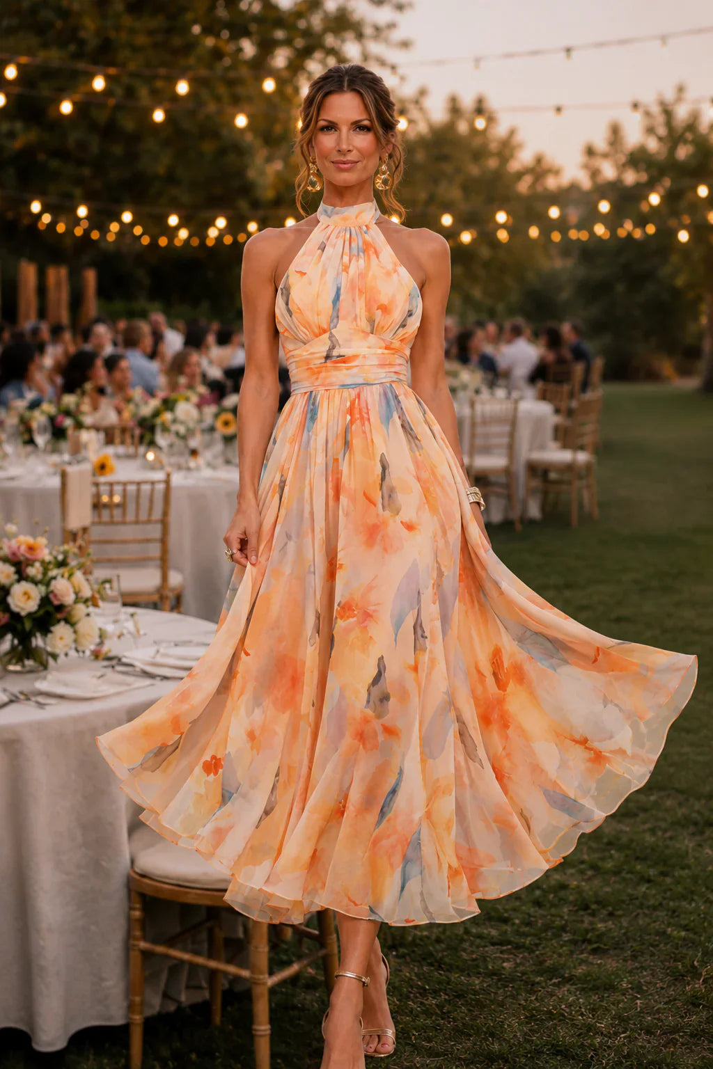 Antonela - Vestido Acuarela Melocotón con Espalda Descubierta