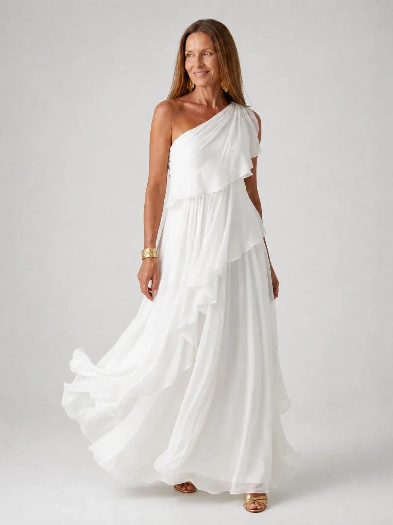 Arianel - Vestido Largo Chic Asimétrico con Volantes