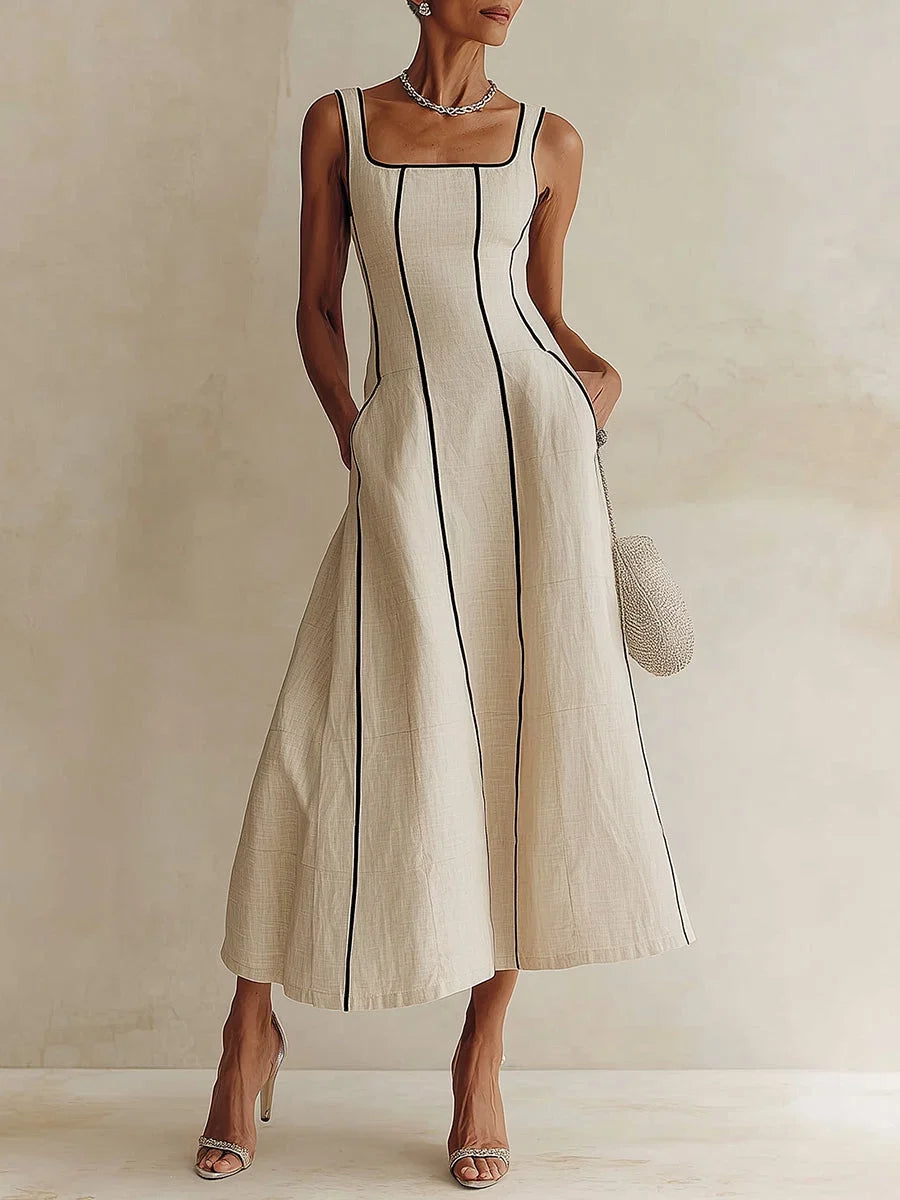 Laetitia - Vestido Largo de Lino Minimalista con Bolsillos