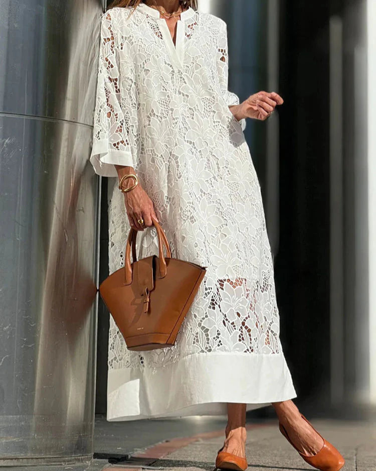 Selah - Dlhé Biele Šaty s Čipkovou Podšívkou