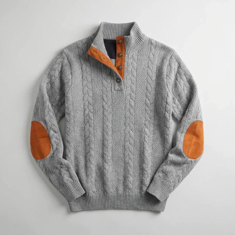Evan - Pull en Maille Naturelle Robuste Col Montant Boutonné