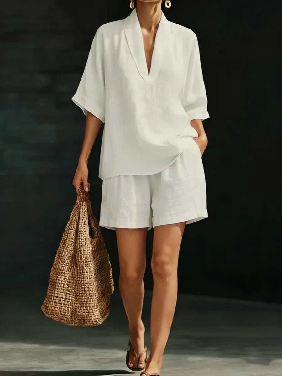 Lynne - Conjunto Blusa y Short de Algodón Chic Casual