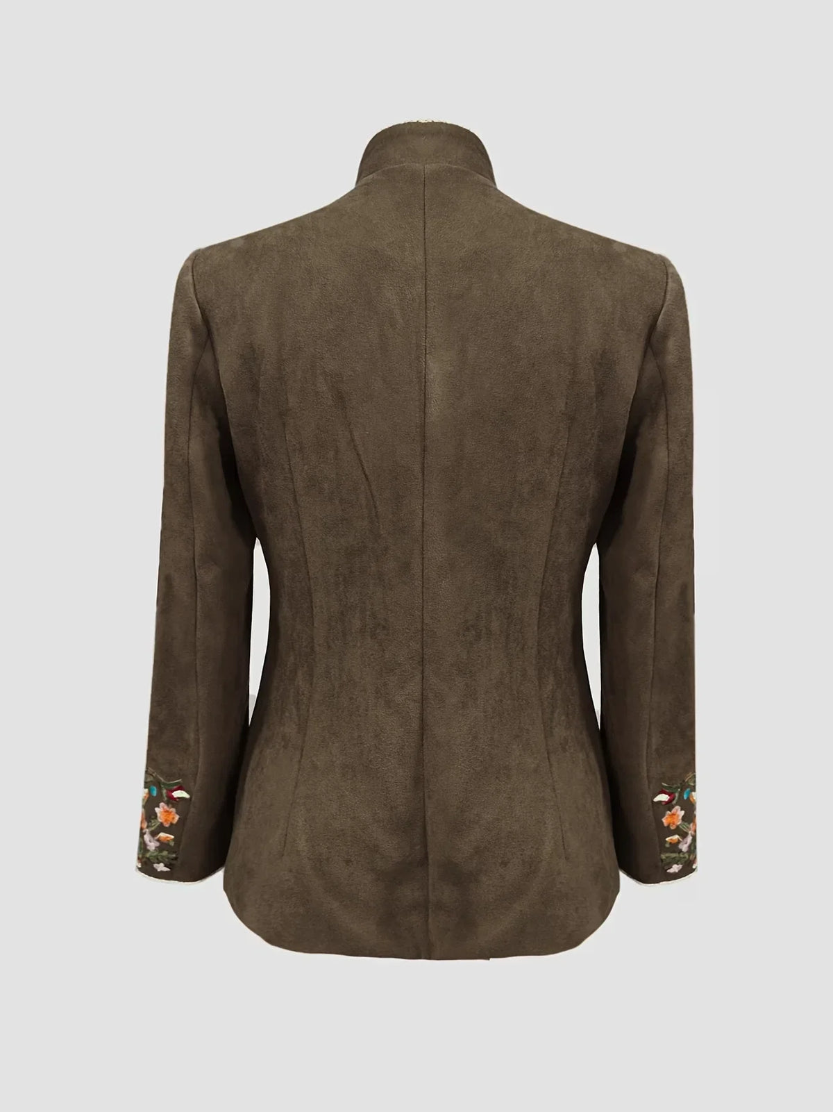 Mahault - Chaqueta de Ante Bordada Retro Chic con Cuello Alto