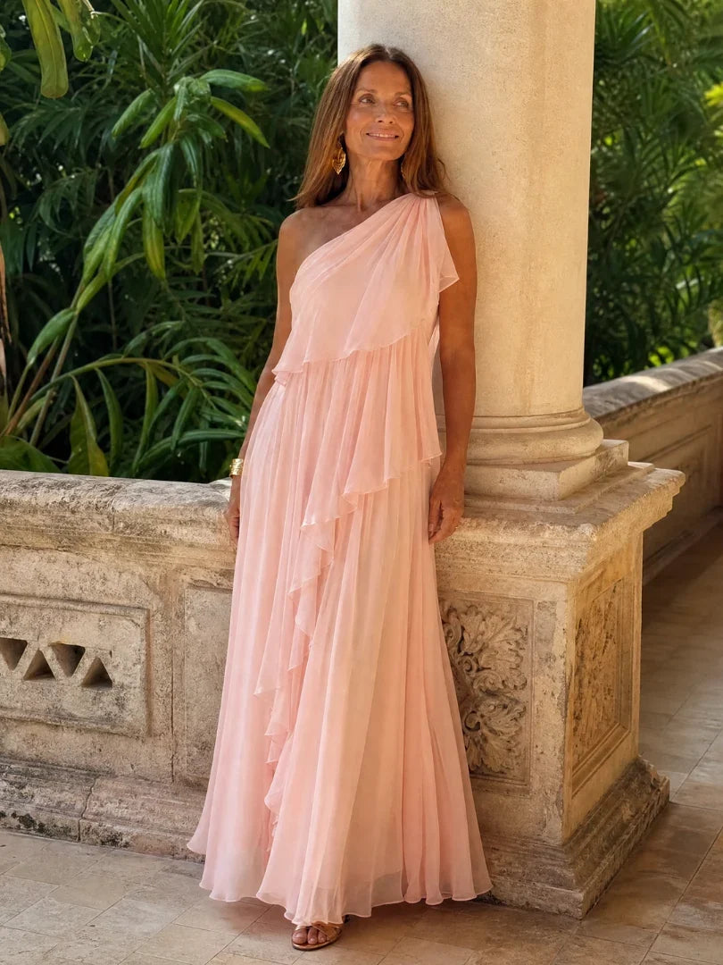 Arianel - Vestido Largo Chic Asimétrico con Volantes
