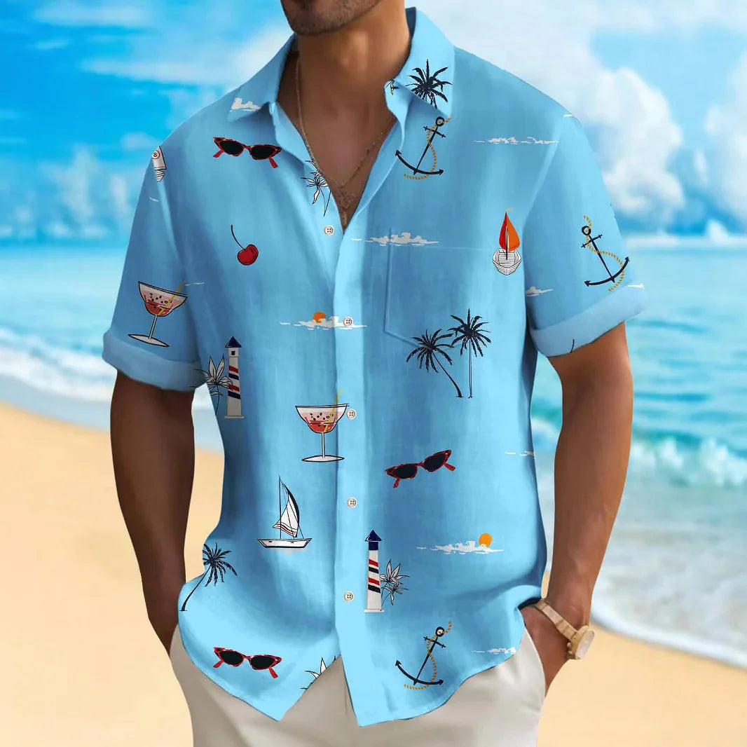 Roméo - Ren Bomulds Skjorte med Sommerprint