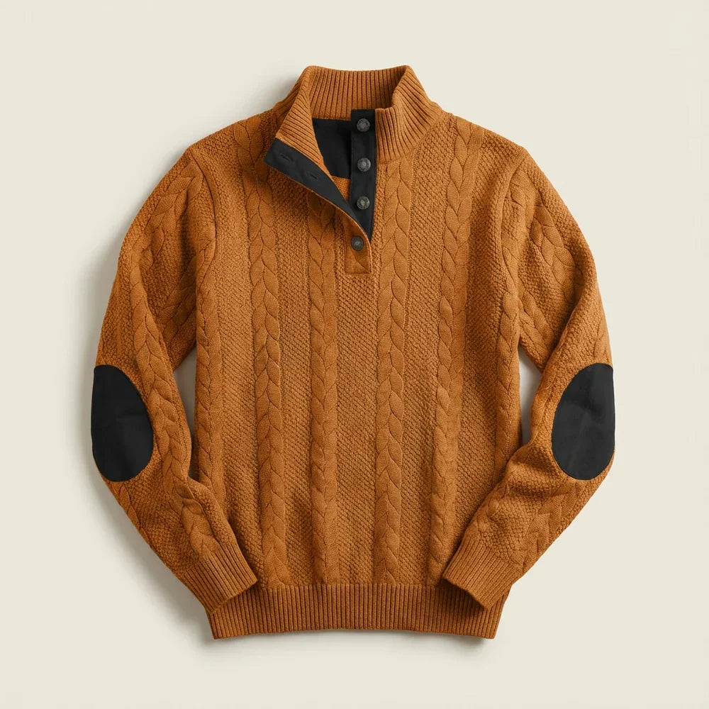 Evan - Pull en Maille Naturelle Robuste Col Montant Boutonné