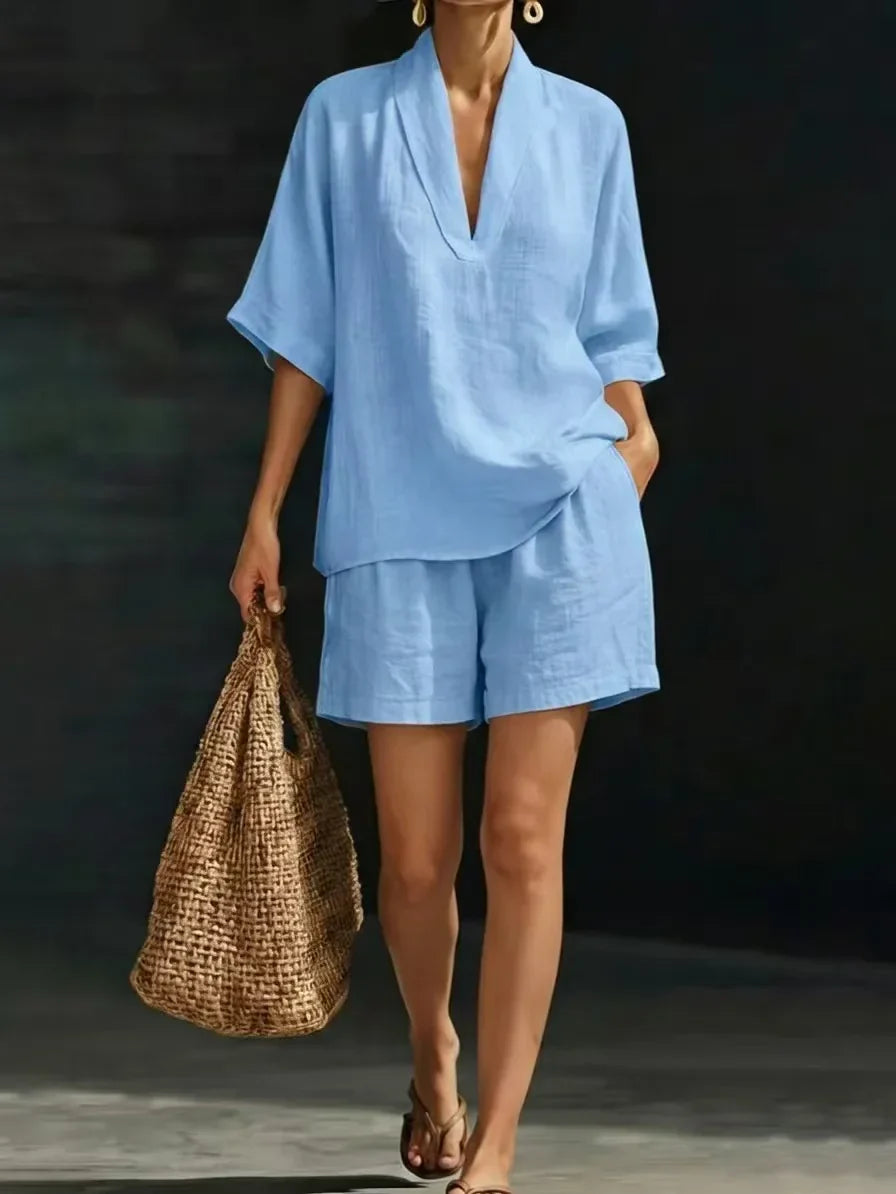 Lynne - Conjunto Blusa y Short de Algodón Chic Casual