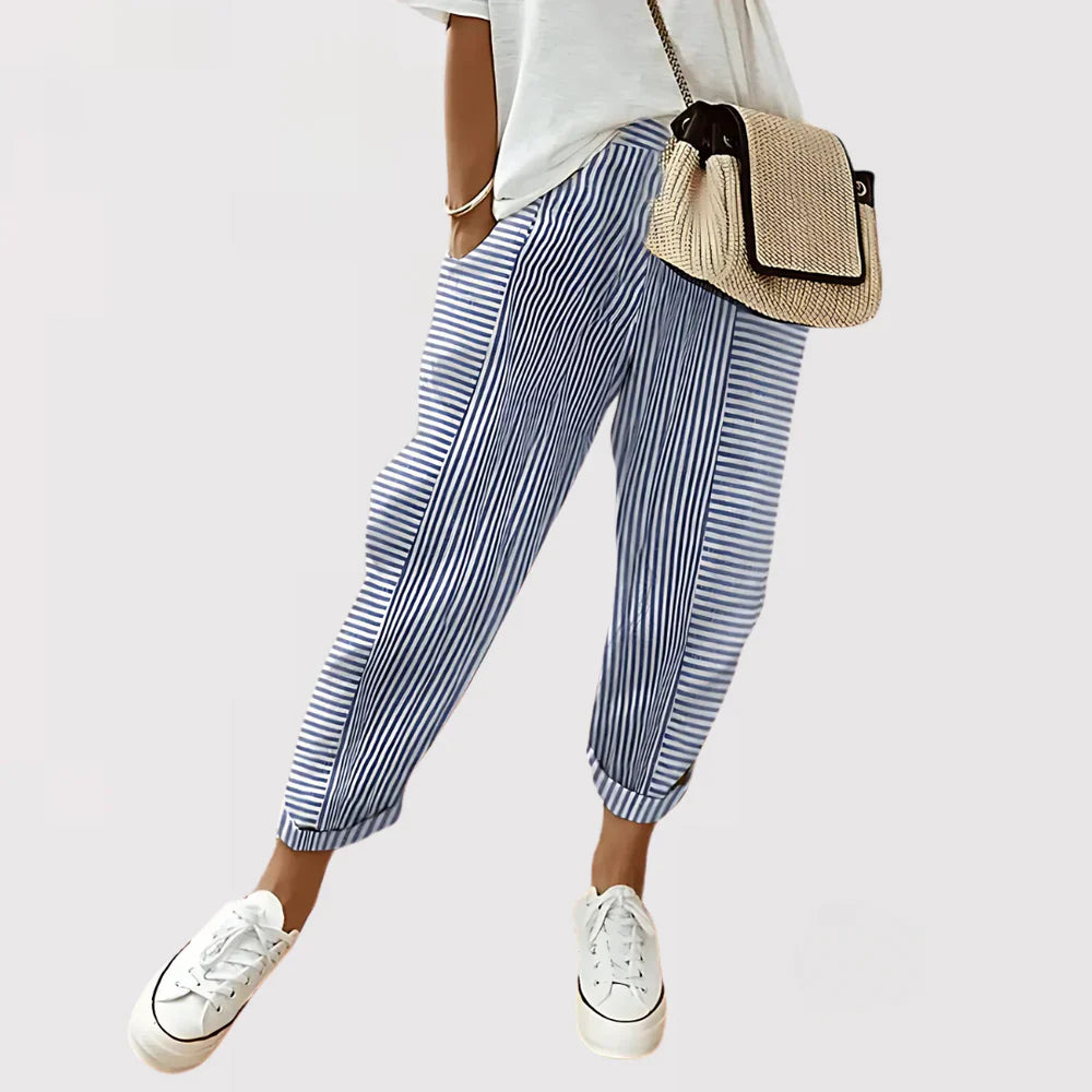 Glenda - Stribede Sommer Bukser i Hør