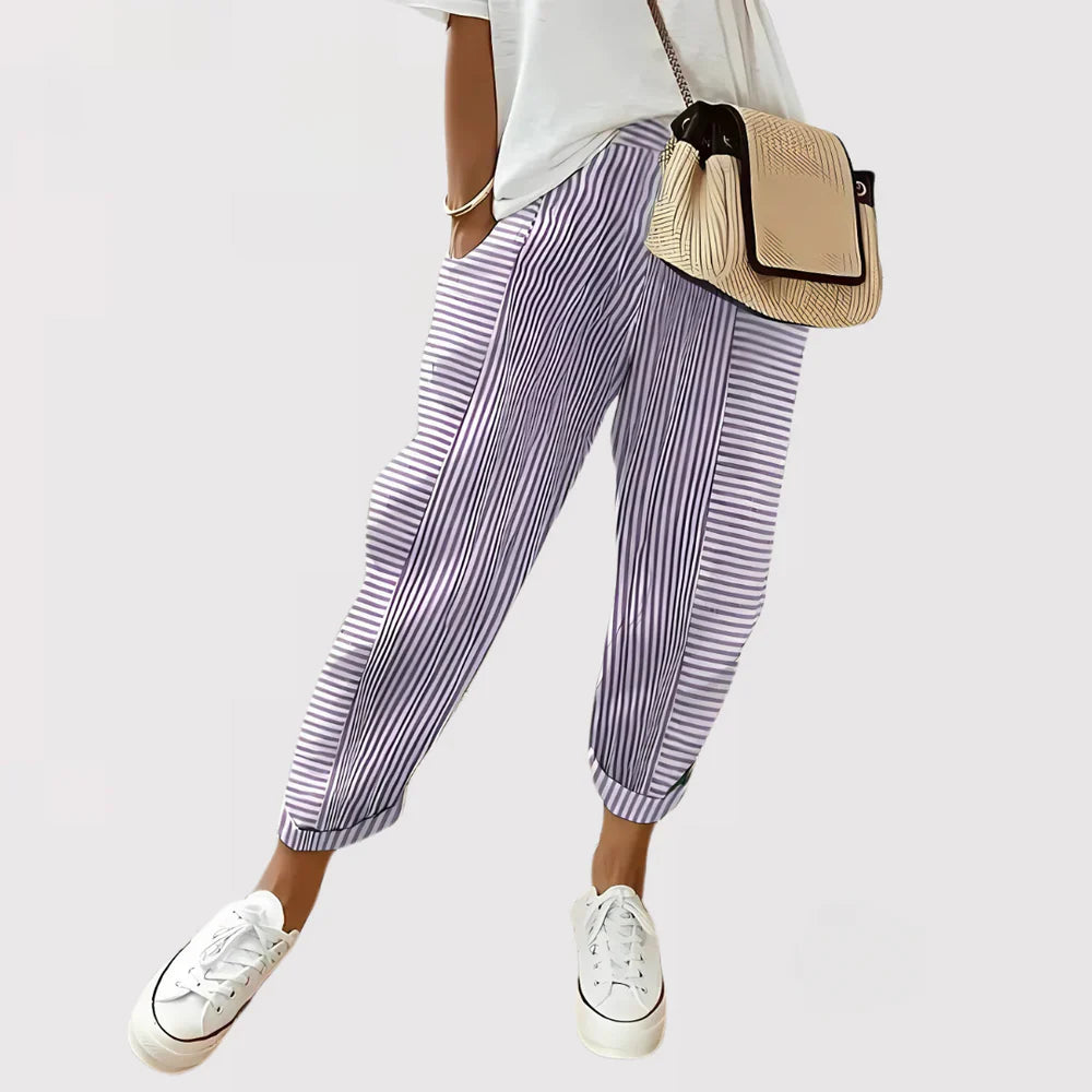 Glenda - Stribede Sommer Bukser i Hør