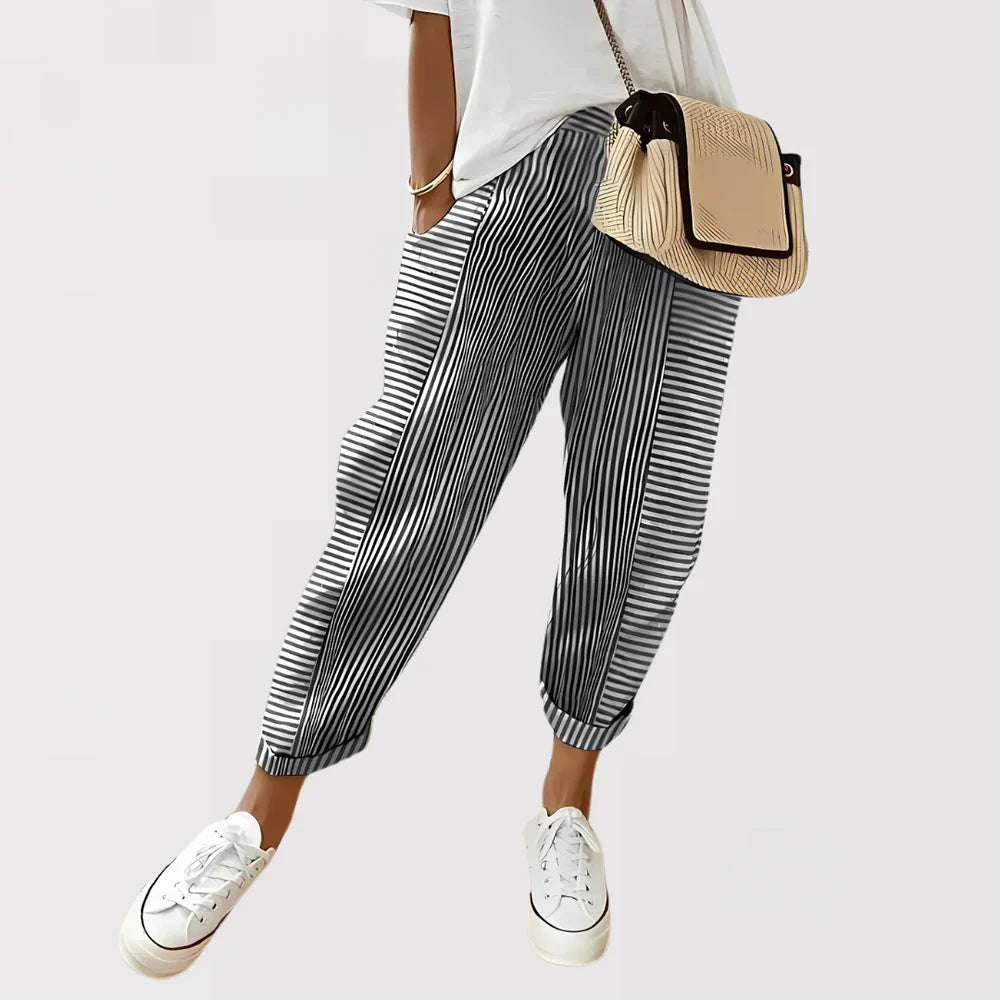 Glenda - Stribede Sommer Bukser i Hør