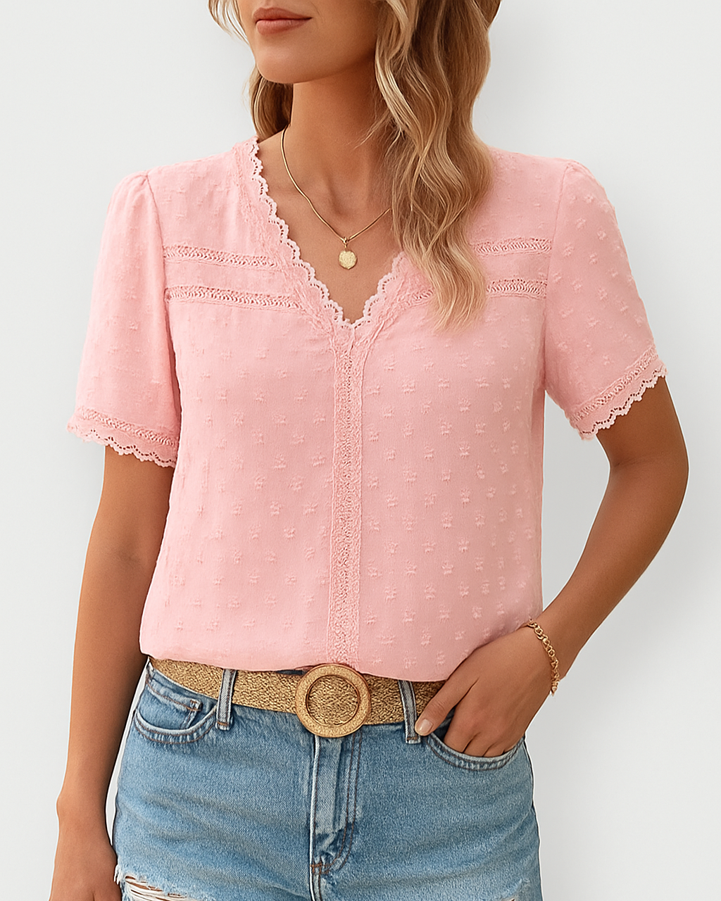 Leana - Elegant Bluse i Bomuldsblonder