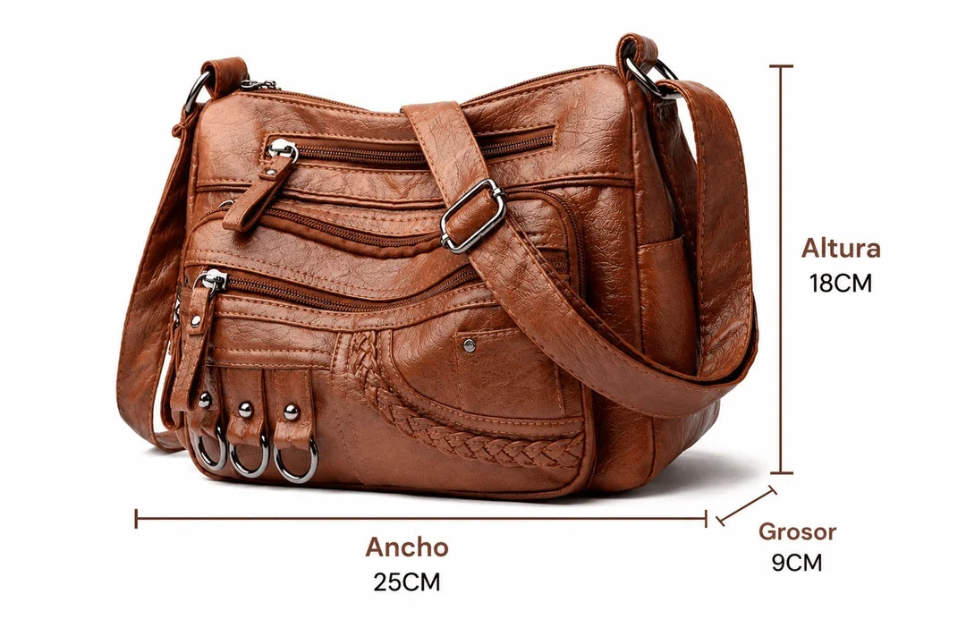 Bouchra - Bolso de Cuero al Hombro Multibolsillos