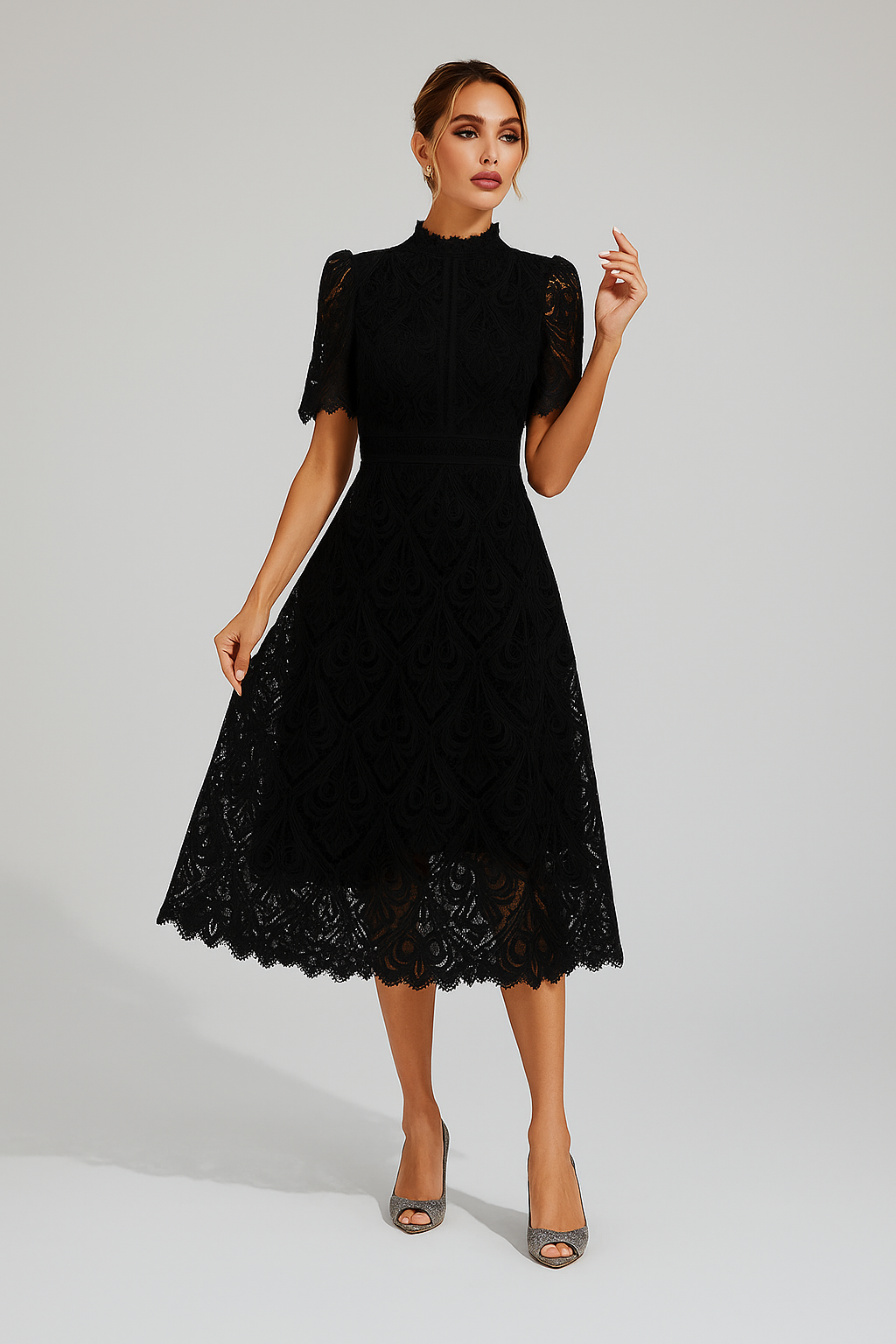 Orina - Midi Šaty z Bavlnenej Čipky Selikat