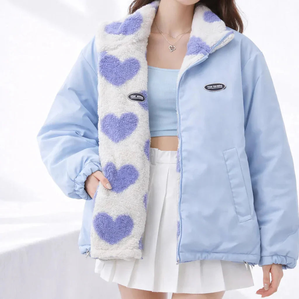 Lana - Veste Polaire Réversible à Cœurs