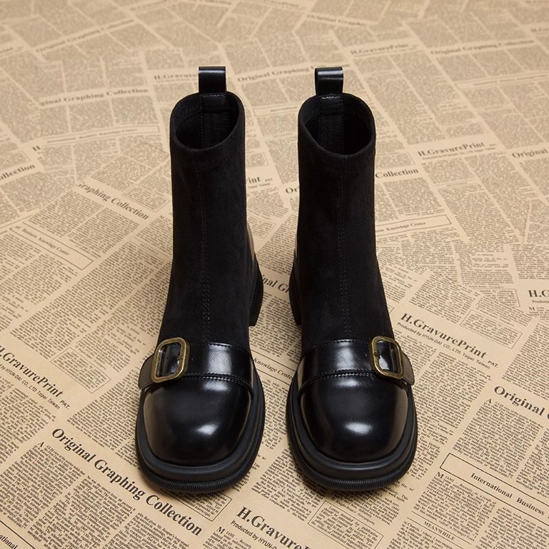 Adelita - Élégantes Bottes Bi Matière en Daim et Cuir