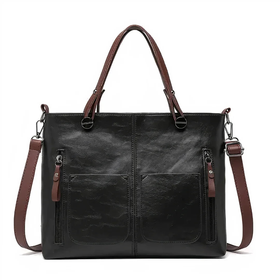 Fanie - Tote de Cuero Vintage con Bolsillos Laterales