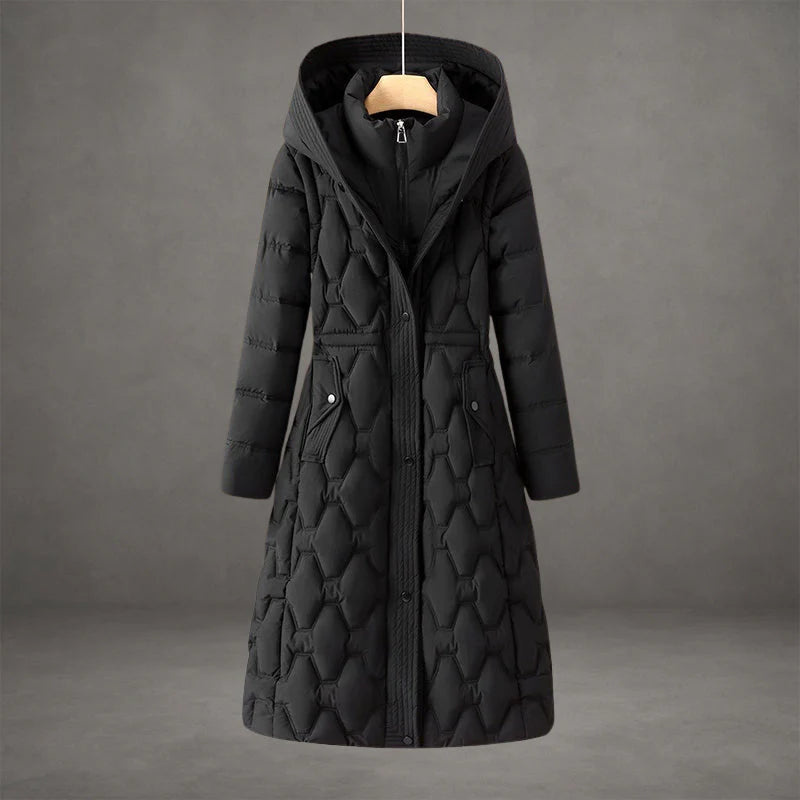 Nour - Long Manteau Matelassé Chic à Capuche