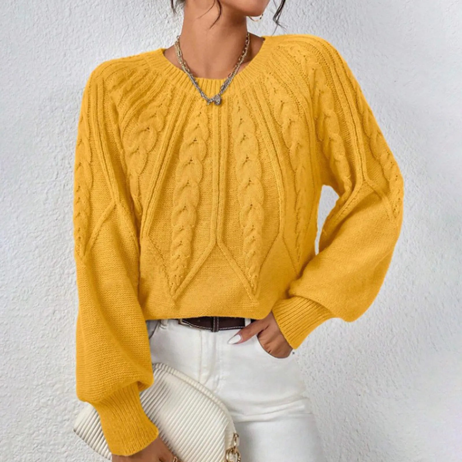 Elina - Elegantní Pletený Svetr S Copánkovým Vzorem