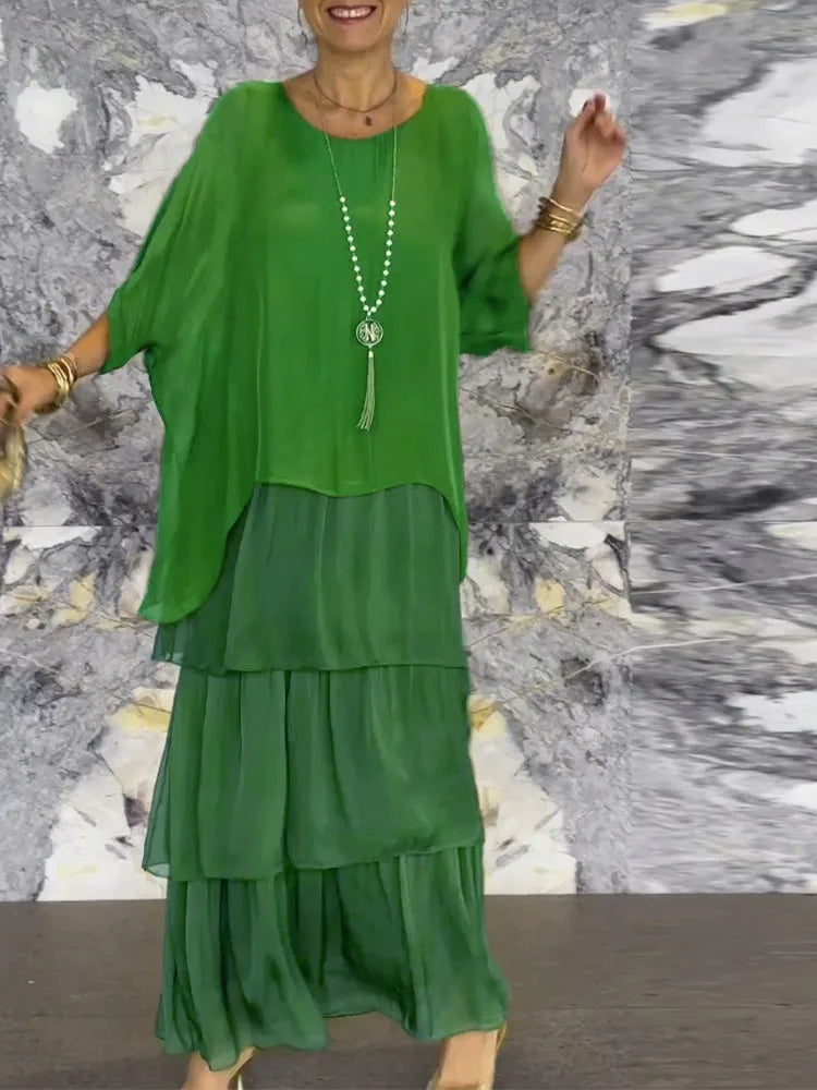 Anika - Lang Kjole med Romantiske Flæser