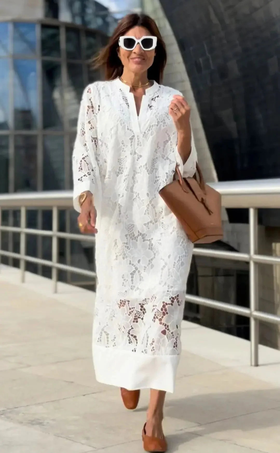 Selah - Dlhé Biele Šaty s Čipkovou Podšívkou