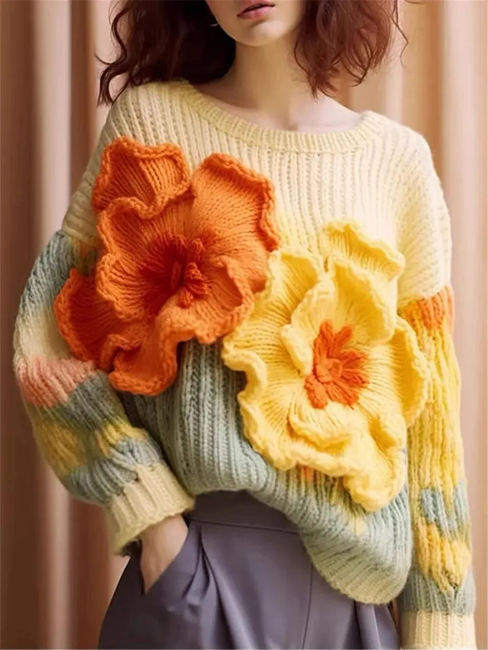 Sepal - Pull Fleurs 3D en Tricot Premium