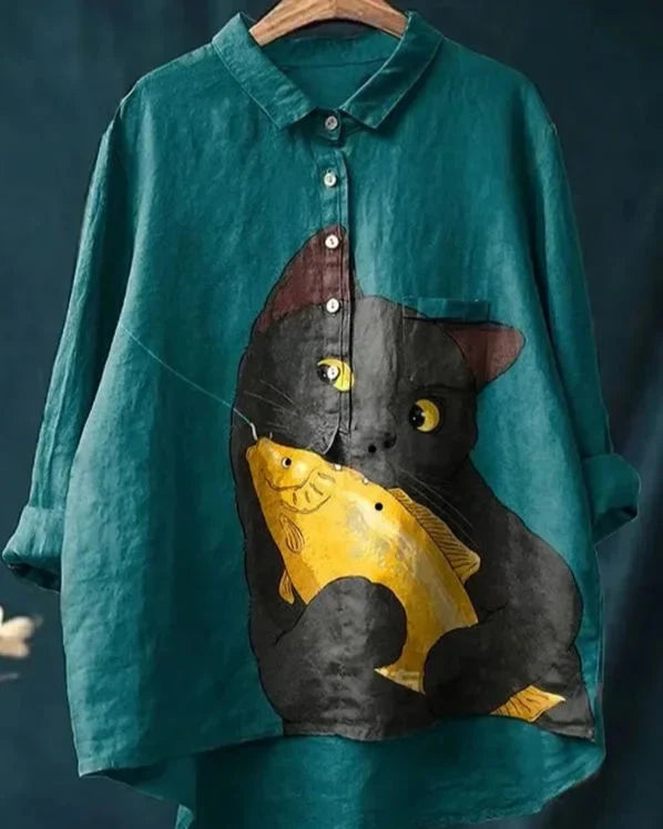 Shun - Kunstnerisk Dyreprint Bomuldsbluse