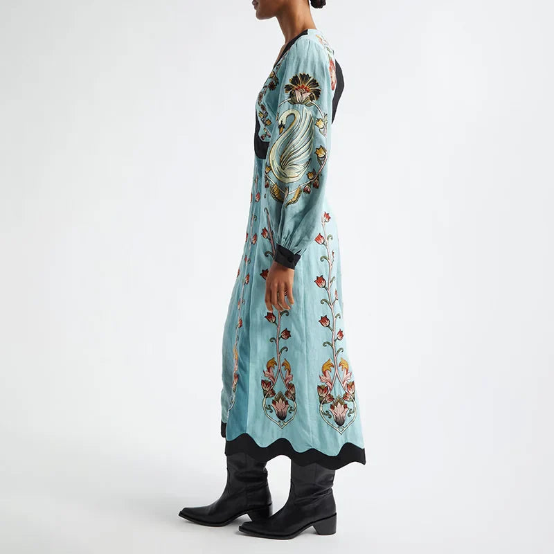 Devorah - Elegant Mønstret Rygløs Kjole