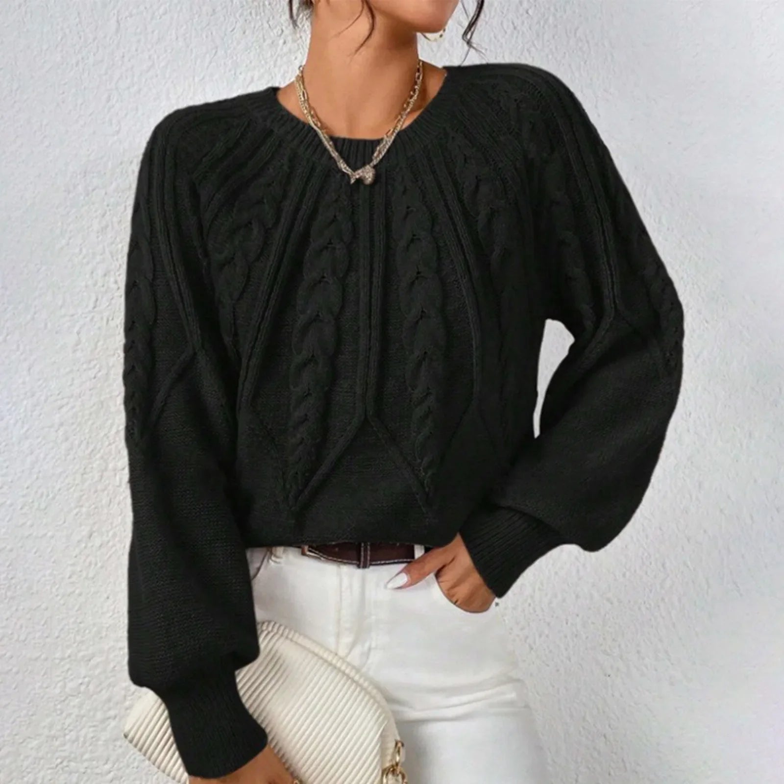 Elina - Elegantní Pletený Svetr S Copánkovým Vzorem