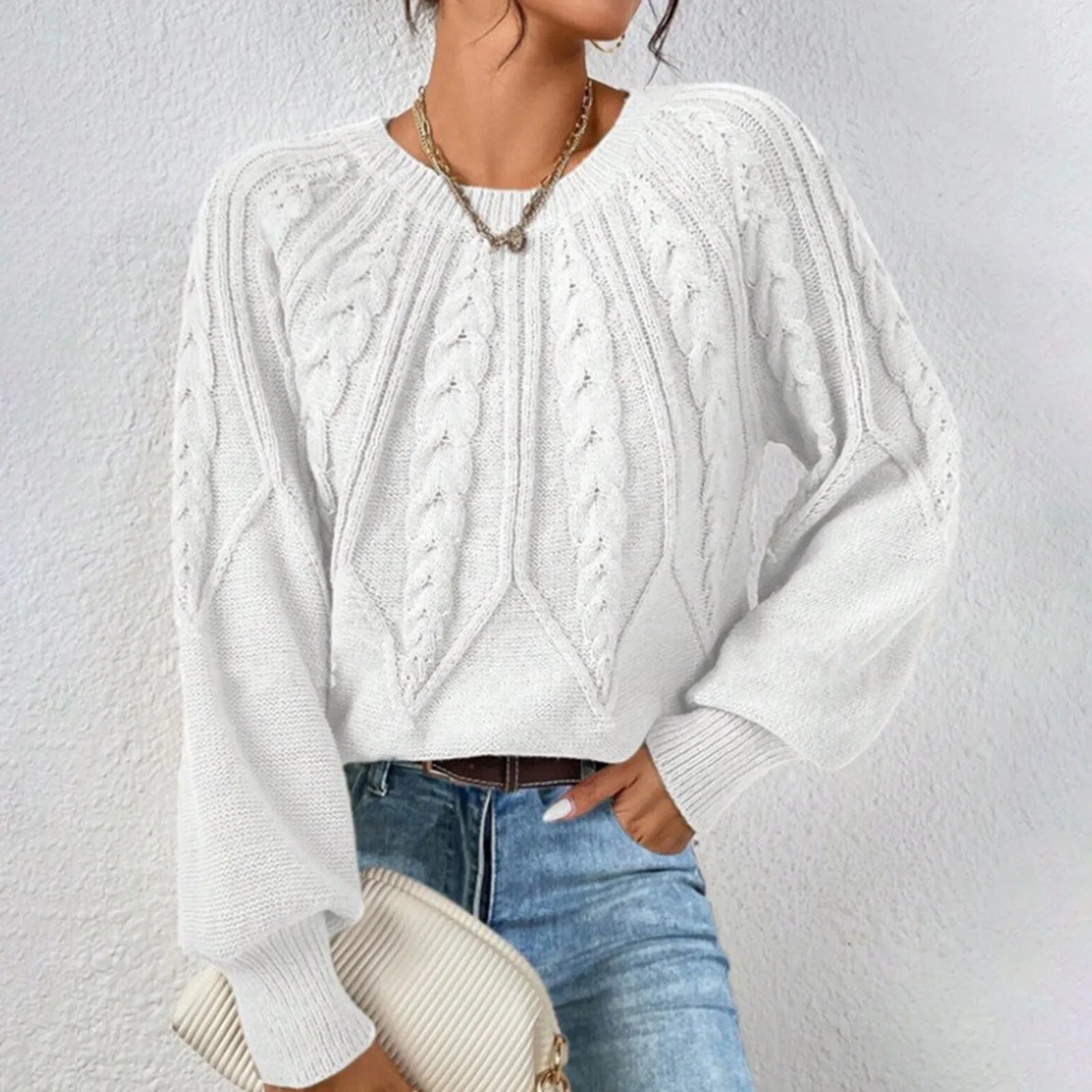 Elina - Elegantní Pletený Svetr S Copánkovým Vzorem