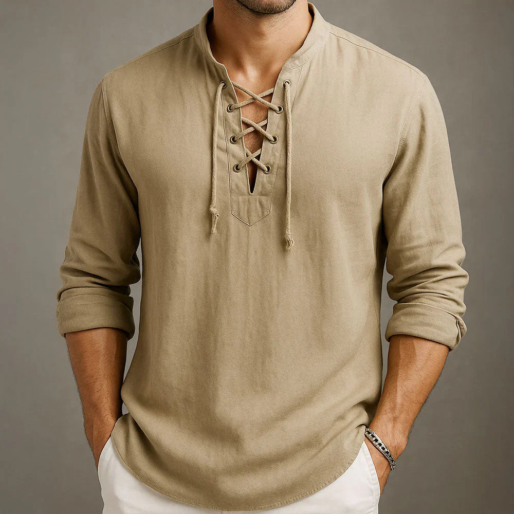 Japhet - Linned Bluse med Snørekrave