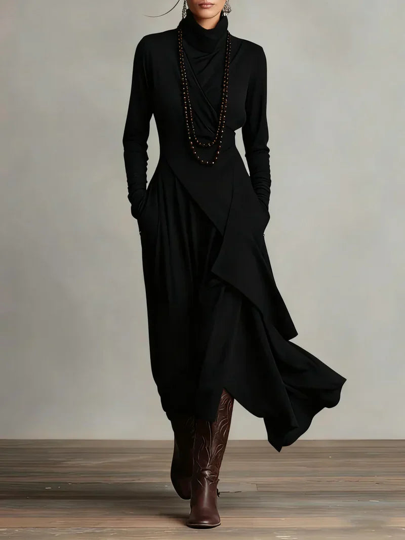 Petra - Longue Robe Asymétrique Col Roulé Chic