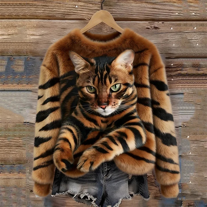 Churcilia - Pull Polaire Chat Tigré Effet 3D Qualité Supérieure