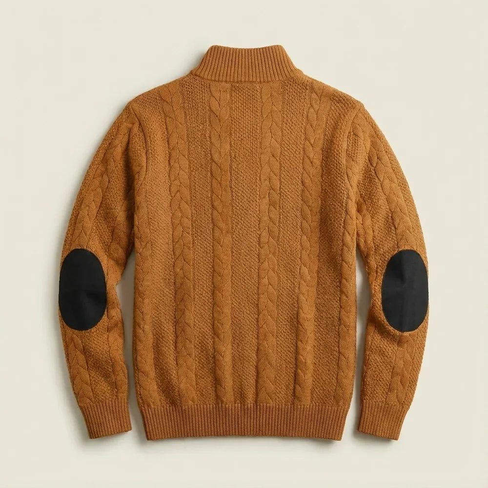 Evan - Pull en Maille Naturelle Robuste Col Montant Boutonné