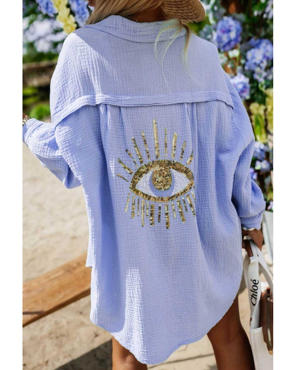 Ayline - Blå Øje Skjorte i Bomuldsgaze