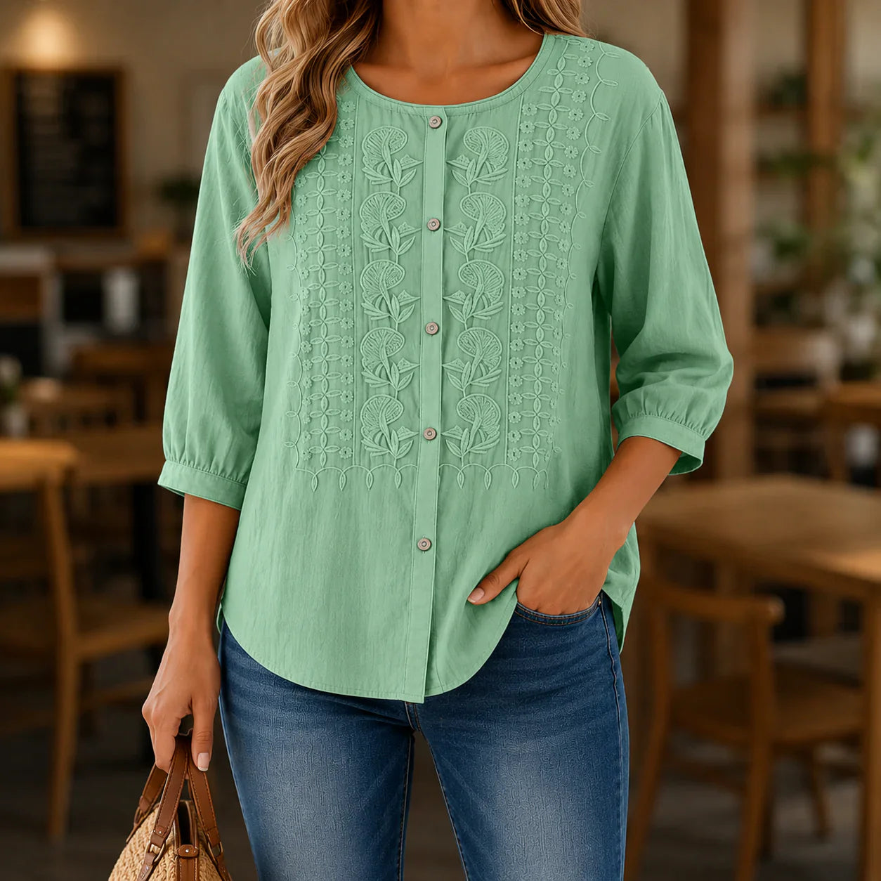 Britany - Blusa Elegante de Algodón Finamente Bordada