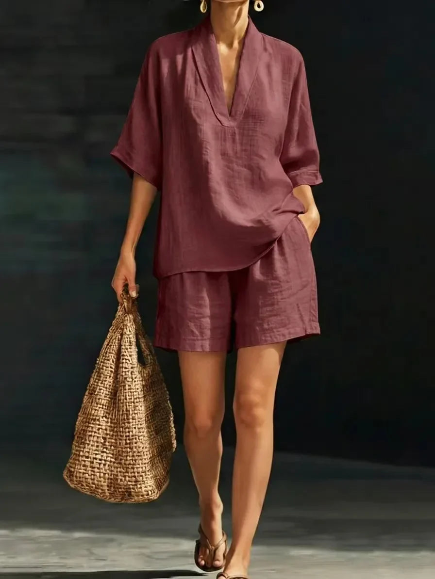 Lynne - Conjunto Blusa y Short de Algodón Chic Casual
