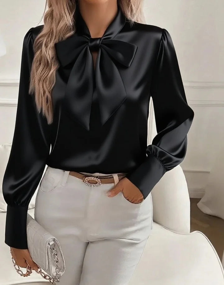 Naira - Élégante Blouse en Satin Col Nœud