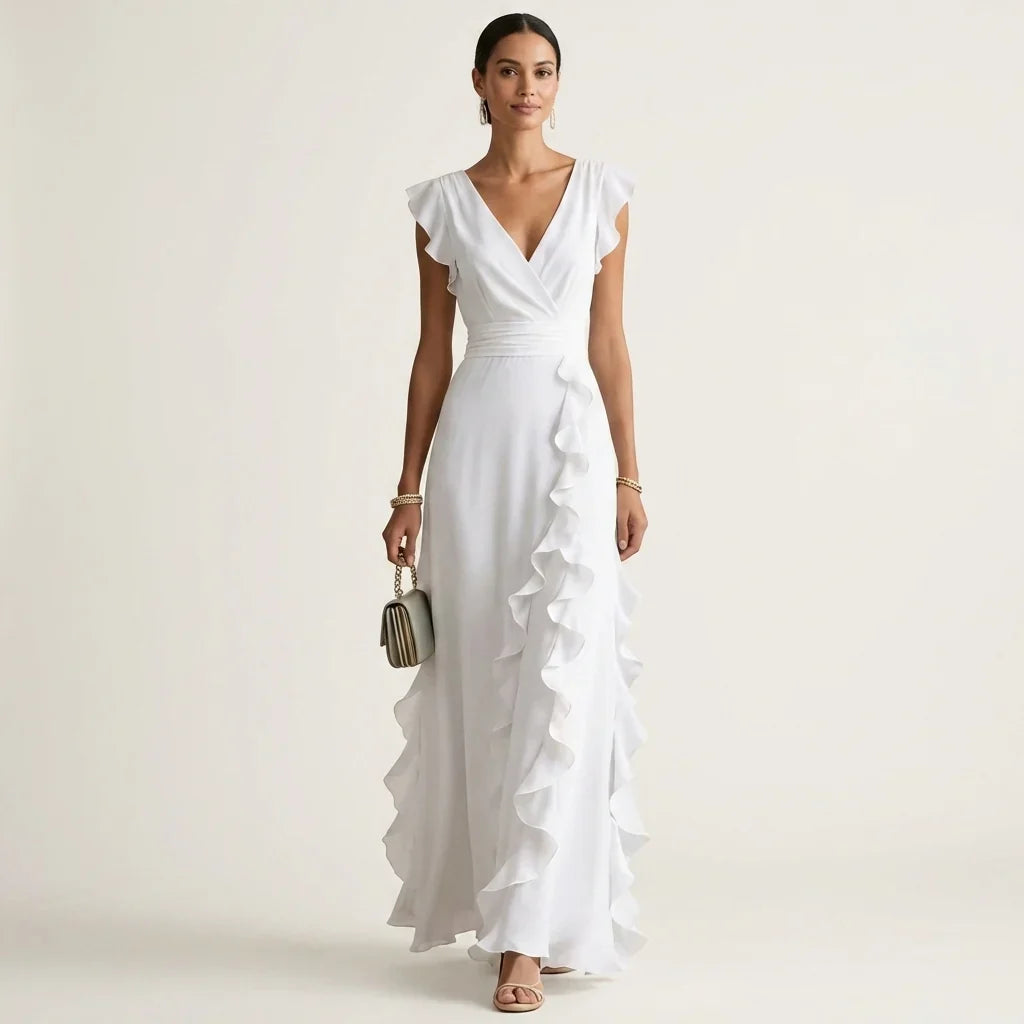 Amaryllis - Vestido Fluido Elegante de Gasa con Volantes